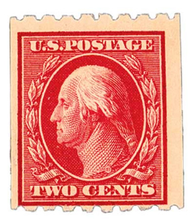 391 - 1910 2c Washington, Carmine, Single Line Watermark, Perf