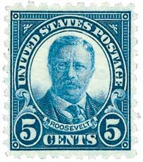 586 - 1924 5c Theodore Roosevelt, Blue, Perf. 10 - Mystic Stamp