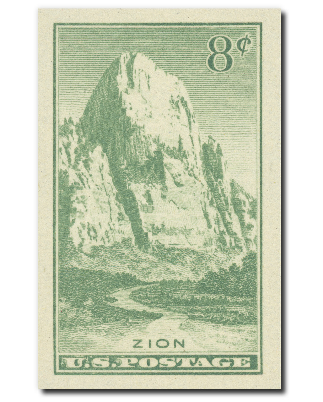 763 - 1935 8c Zion, Utah, Sage Green, Imperf. - Mystic Stamp Company
