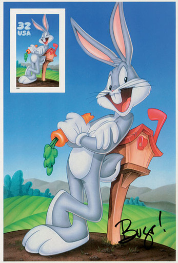 3138c - 1997 32c Bugs Bunny, Pane of 1 Imperf Stamp - Mystic Stamp