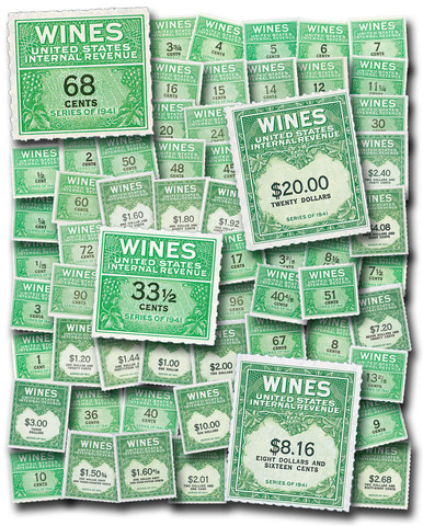 RE108//203 - 1942-54 1/5c-$20 Cordials, Wines, Etc. Stamps, Green
