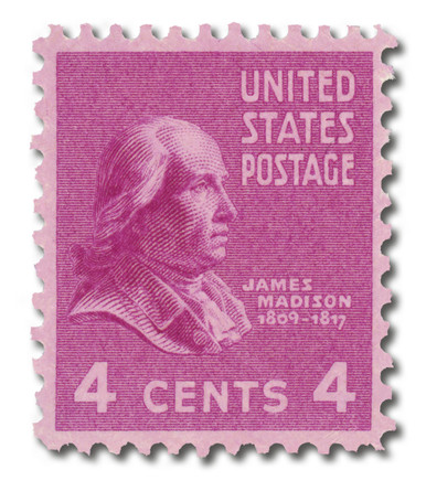 808 - 1938 4c James Madison, Bright Rose Purple, Perf. 11x10.5