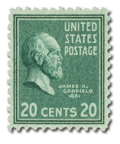 825 - 1938 20c James A. Garfield, Bright Blue Green - Mystic Stamp