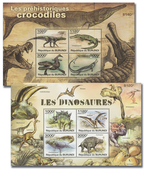 M11499 - 2011 Dinosaurs, Mint, Set of 2 Sheets, Burundi