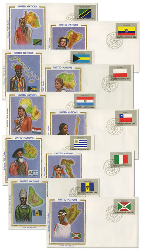 M11376 - United Nations Silk First Day Cover Collection, Set of 10