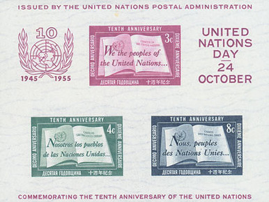 UN38 - 1955 United Nations 10th Anniversary S/S - Mystic Stamp Company
