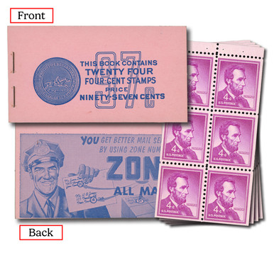 BK109 - 1958 4c Abraham Lincoln, bklt pane - Mystic Stamp