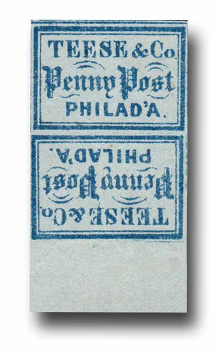 137L1a - 1852 1c Teese & Co. Penny Post, Blue on Bluish Paper