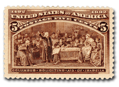 234 - 1893 5c Columbus Soliciting Aid of Isabella, Chocolate