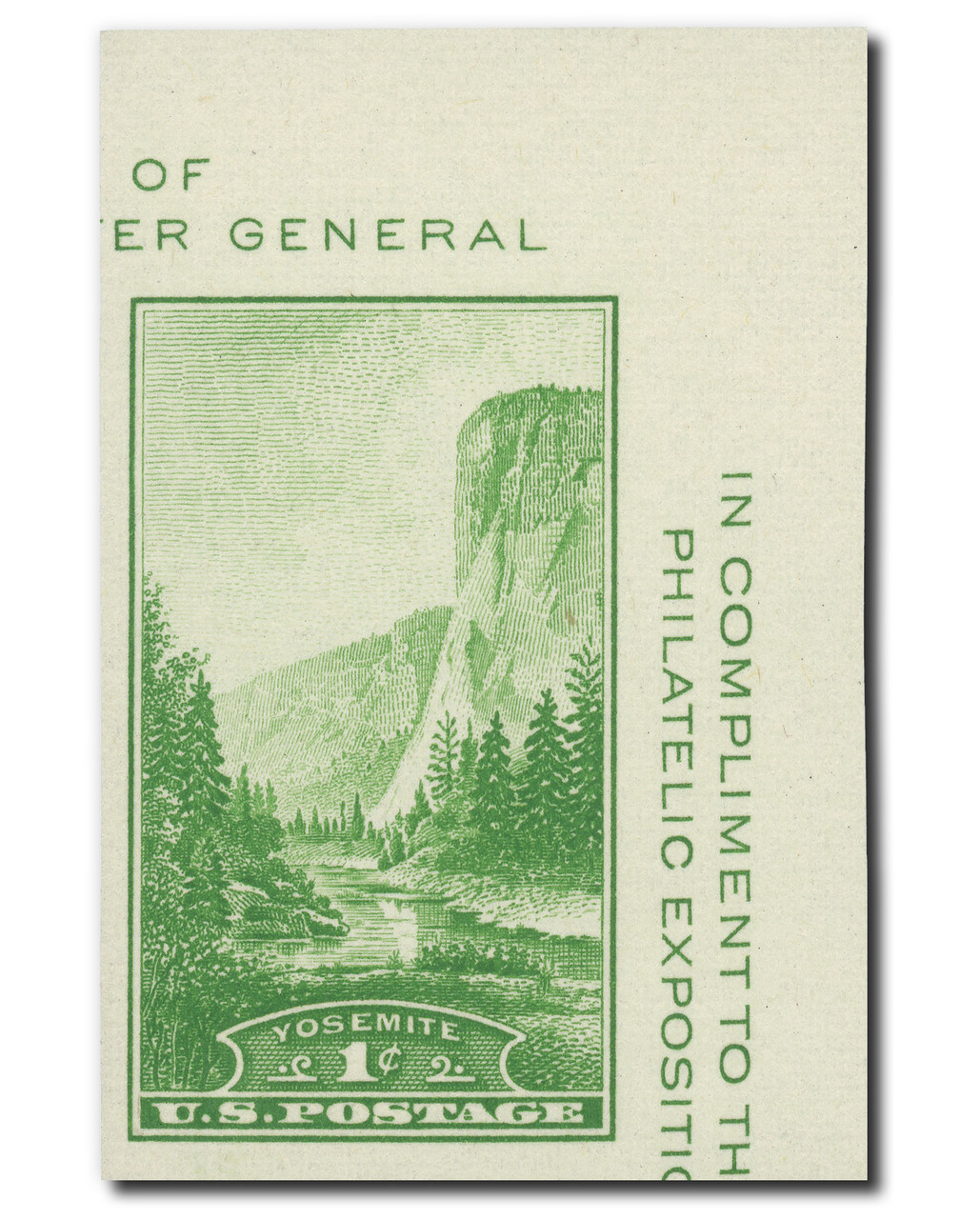 769a - 1935 1c Yosemite, California, Green, Single from Souvenir Sheet, Imperf.
