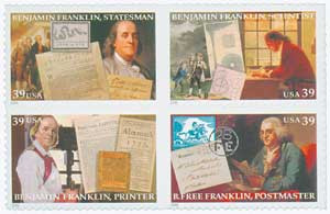 4024a - 2006 39c Benjamin Franklin, Block of 4 Stamps - Mystic