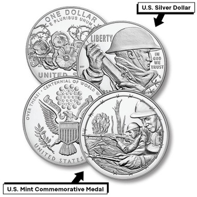 CNSE7 - 2018 Centennial WWI Silver Dollar & Army Medal Set