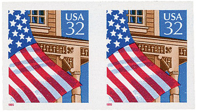 2913a - 1995 32c Flag Over the Porch, Red Date, Imperf. Error