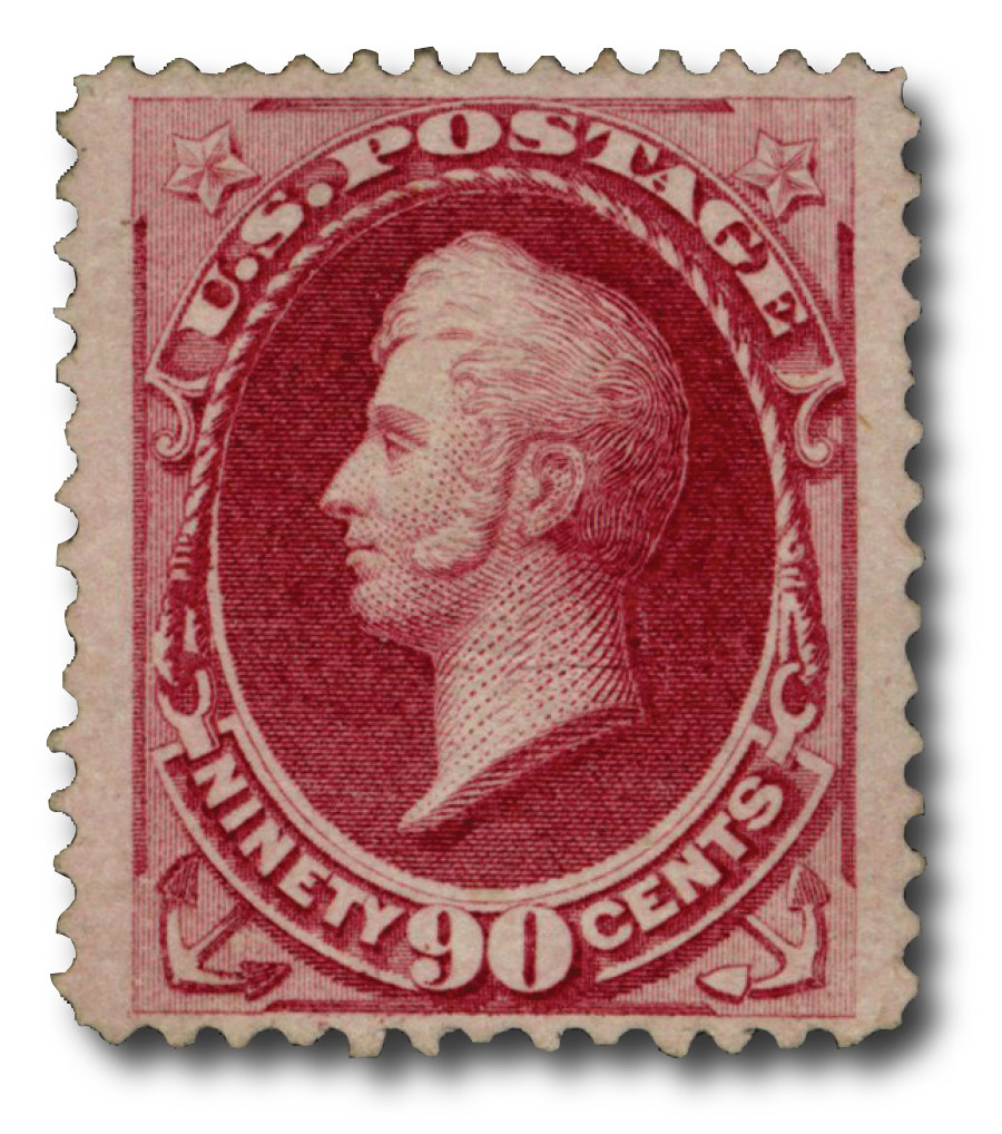 144 - 1870 90c Oliver H. Perry, Carmine, Hard Paper, H Grill, Perf. 12