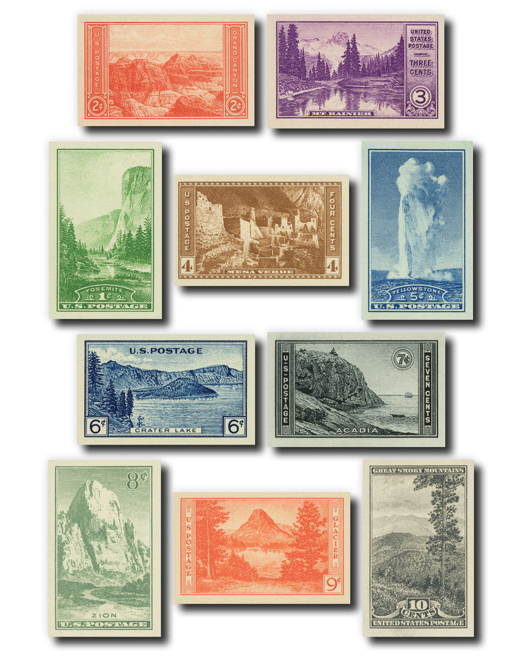 756-65 - 1935 National Parks, Imperf., Complete Set of 10 Stamps