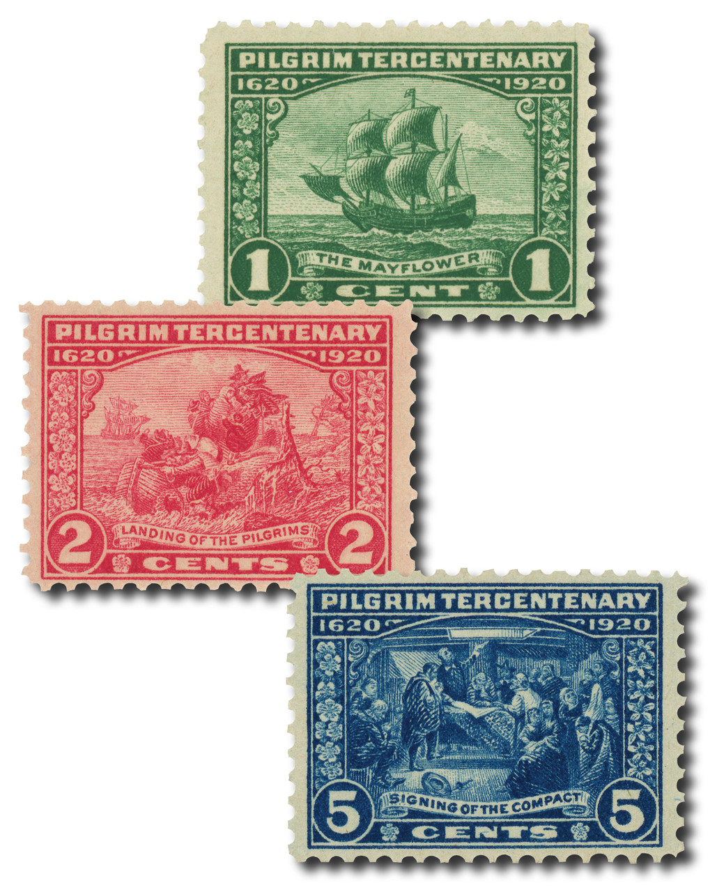 548-50 - 1920 Pilgrim Tercentenary Issues, Complete Set of 3 Stamps
