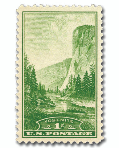 740 - 1934 1c Yosemite, California, Green, Perf. 11 - Mystic Stamp