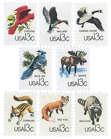 1757a-h - 1978 13c CAPEX Wildlife Stamps - First U.S. stamps