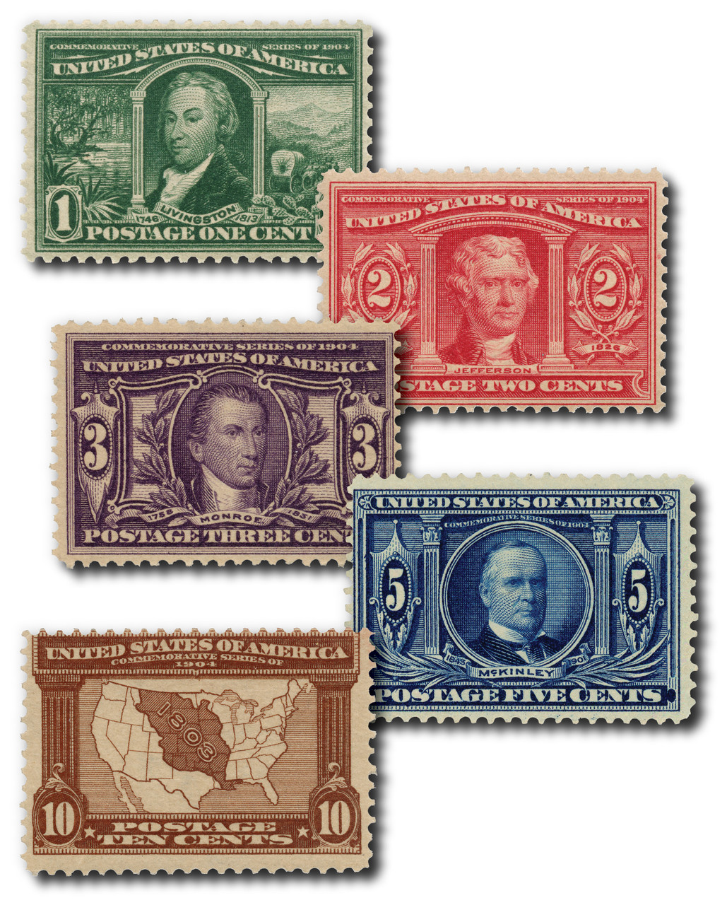 323-27 - 1904 Louisiana Purchase Exposition, Complete Set of 5 Stamps