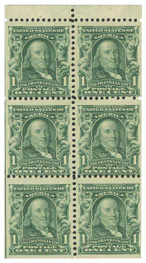 300b - 1907 1c Franklin, Blue Green, Double Line Watermark