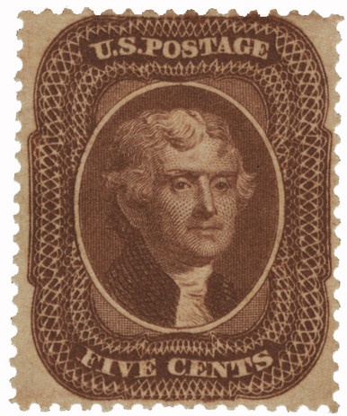 30A - 1860 5c Thomas Jefferson, Brown, Type II, Perf. 15.5