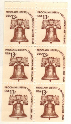 1595a - 1975 13c Americana Series: Liberty Bell, Booklet Pane of 6