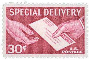 E21 - 1957 30c Special Delivery - lake - Mystic Stamp Company