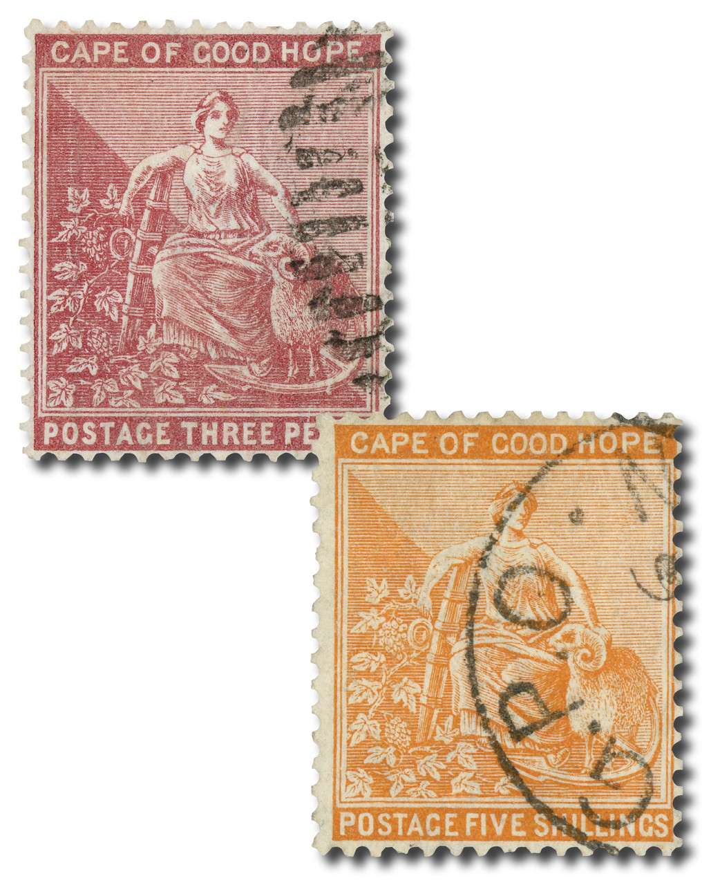 25//28 - 1871-80 Cape of Good Hope, "Hope" and Symbols of Colony