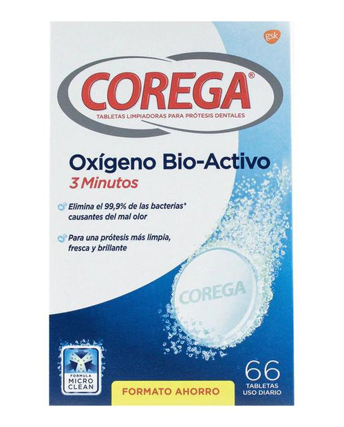 Corega oxígeno bio-activo tabletas limpiadoras 66 UDS