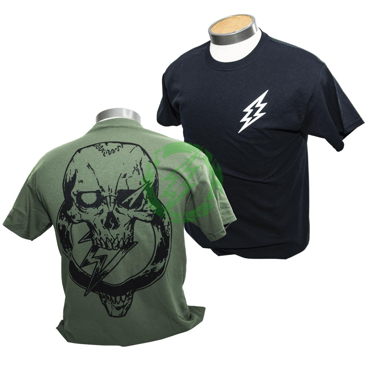  Amped Airsoft T-Shirt Skull Bolt | Black & OD Green 