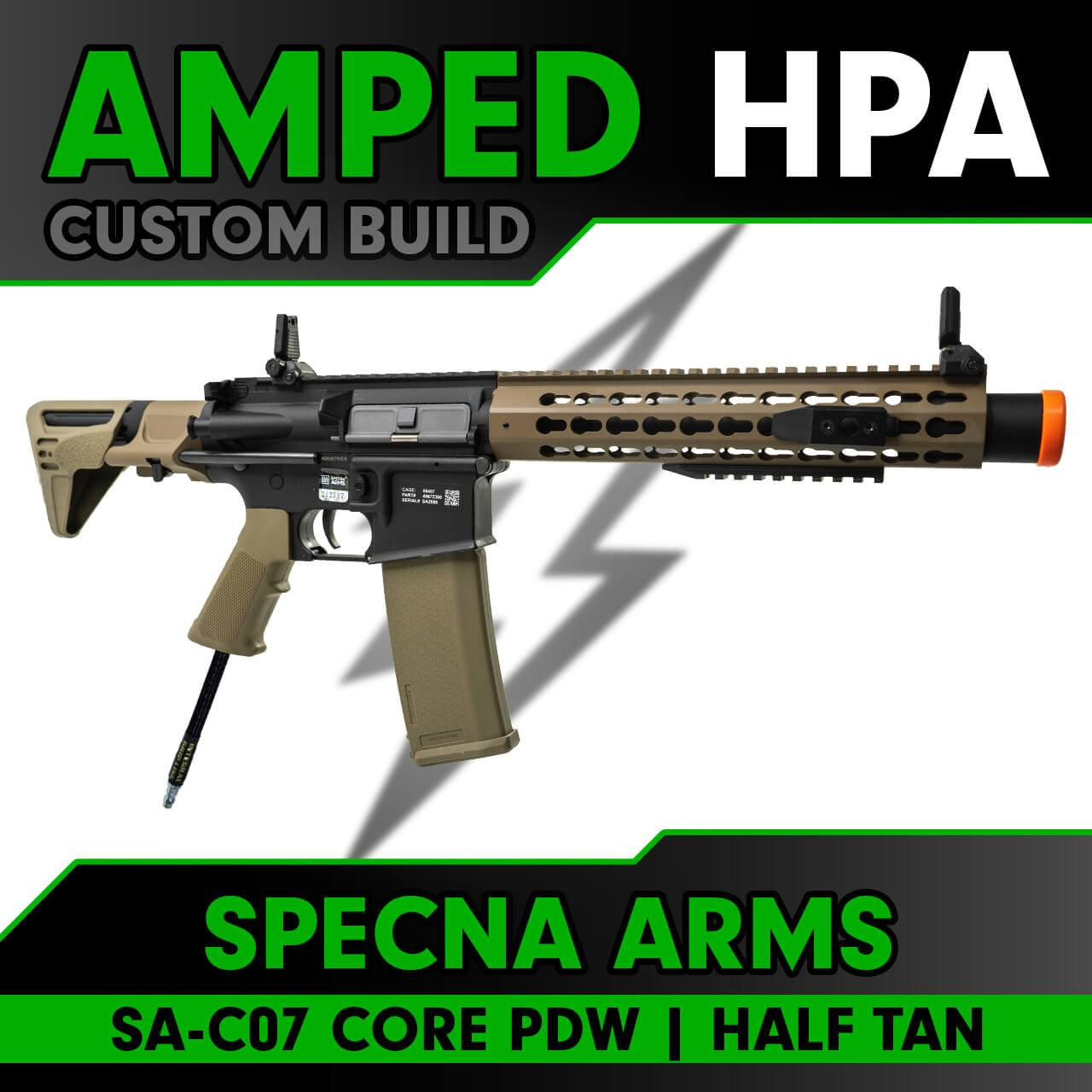 Amped Builds Amped Custom HPA Specna Arms SA-C07 CORE Mid-Length M4 PDW Keymod Half-Tan Airsoft Rifle 
