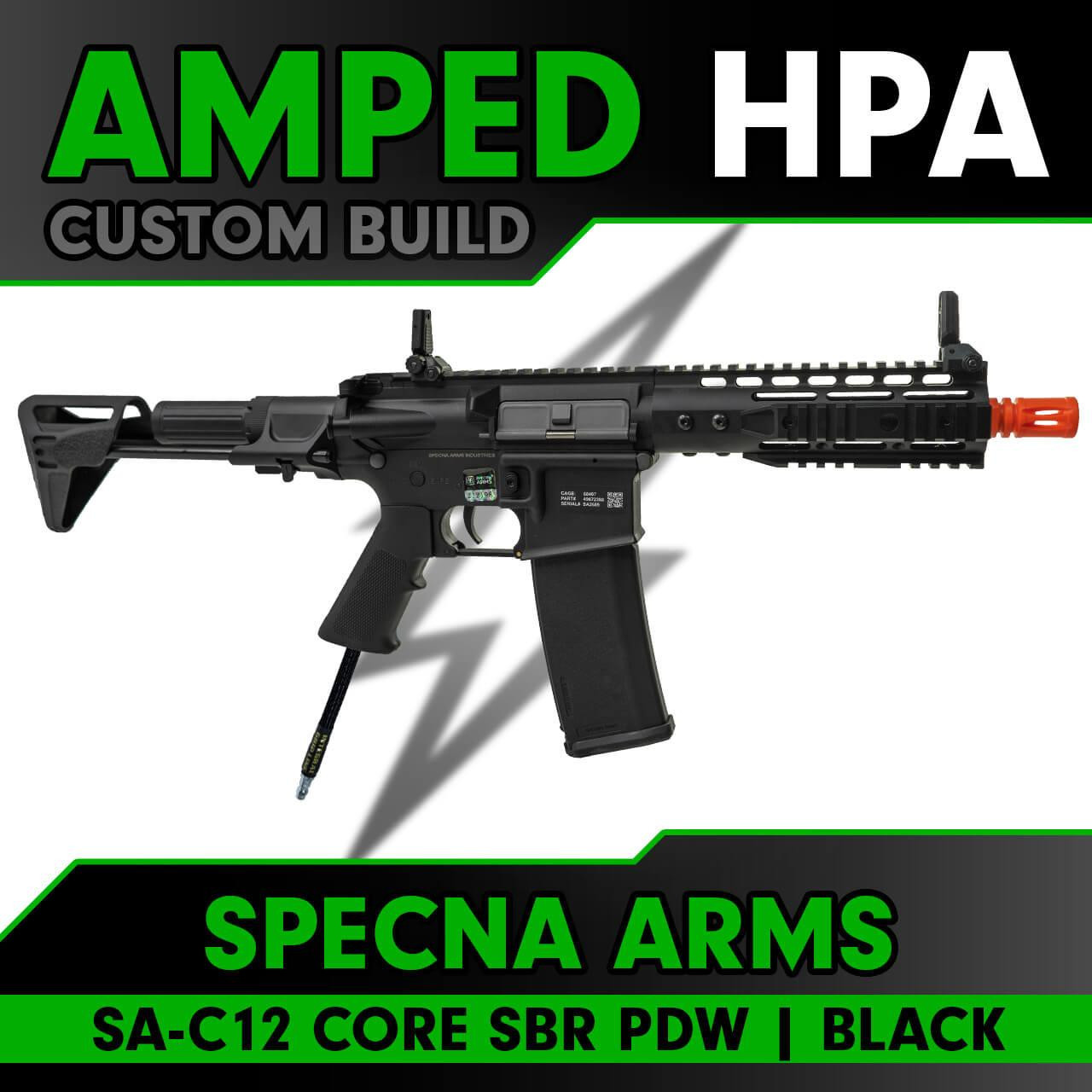 Amped Builds Amped Custom HPA Specna Arms SA-C12 CORE M4 SBR PDW Keymod Black Airsoft Rifle 