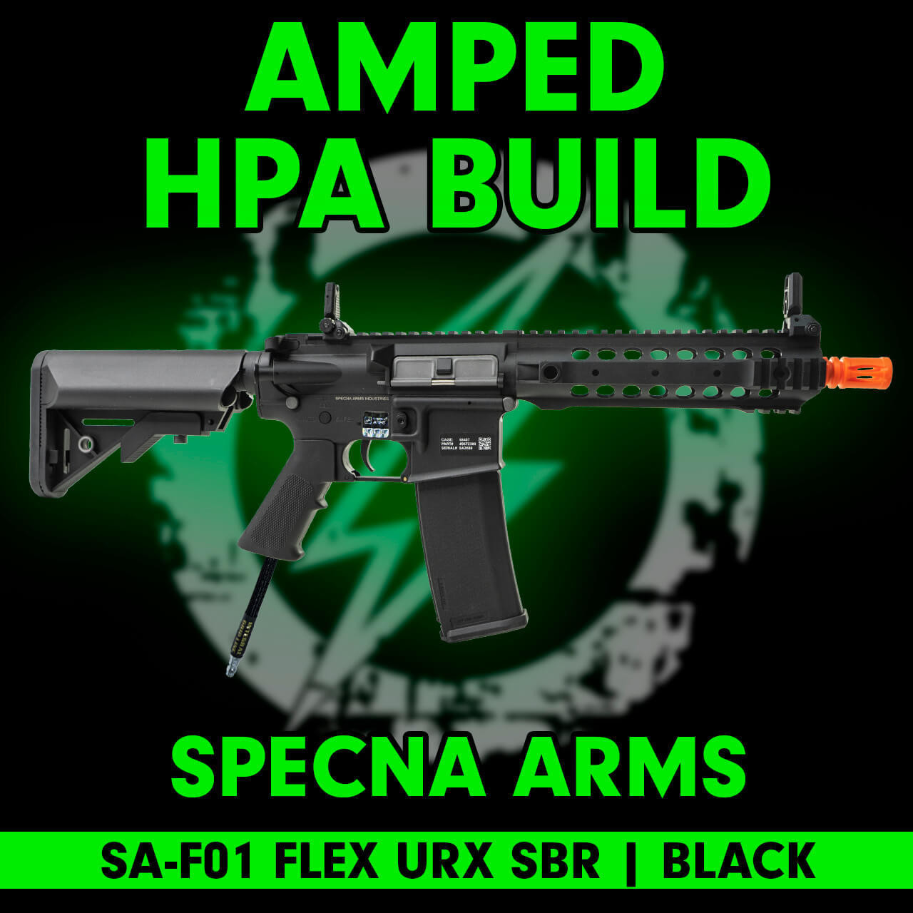 Amped Builds Amped Custom HPA Specna Arms SA-F01 FLEX URX M4 SBR Black Airsoft Rifle 
