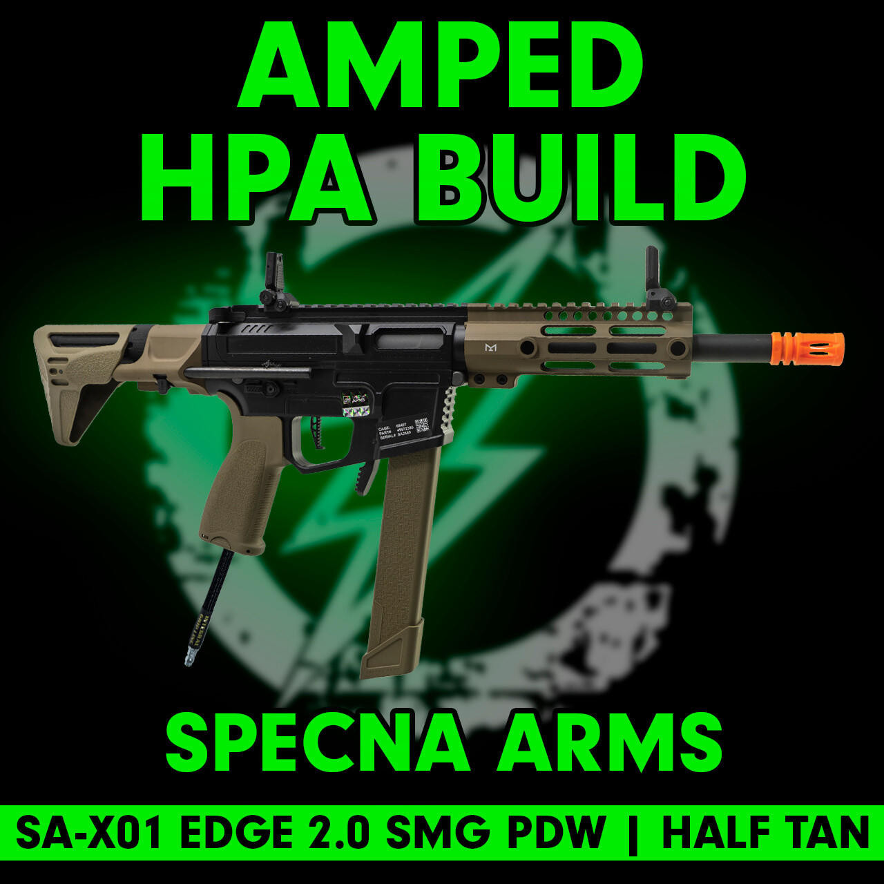 Amped Builds Amped Custom HPA Specna Arms SA-X01 EDGE 2.0 SMG PDW M-LOK Half-Tan Airsoft Rifle 