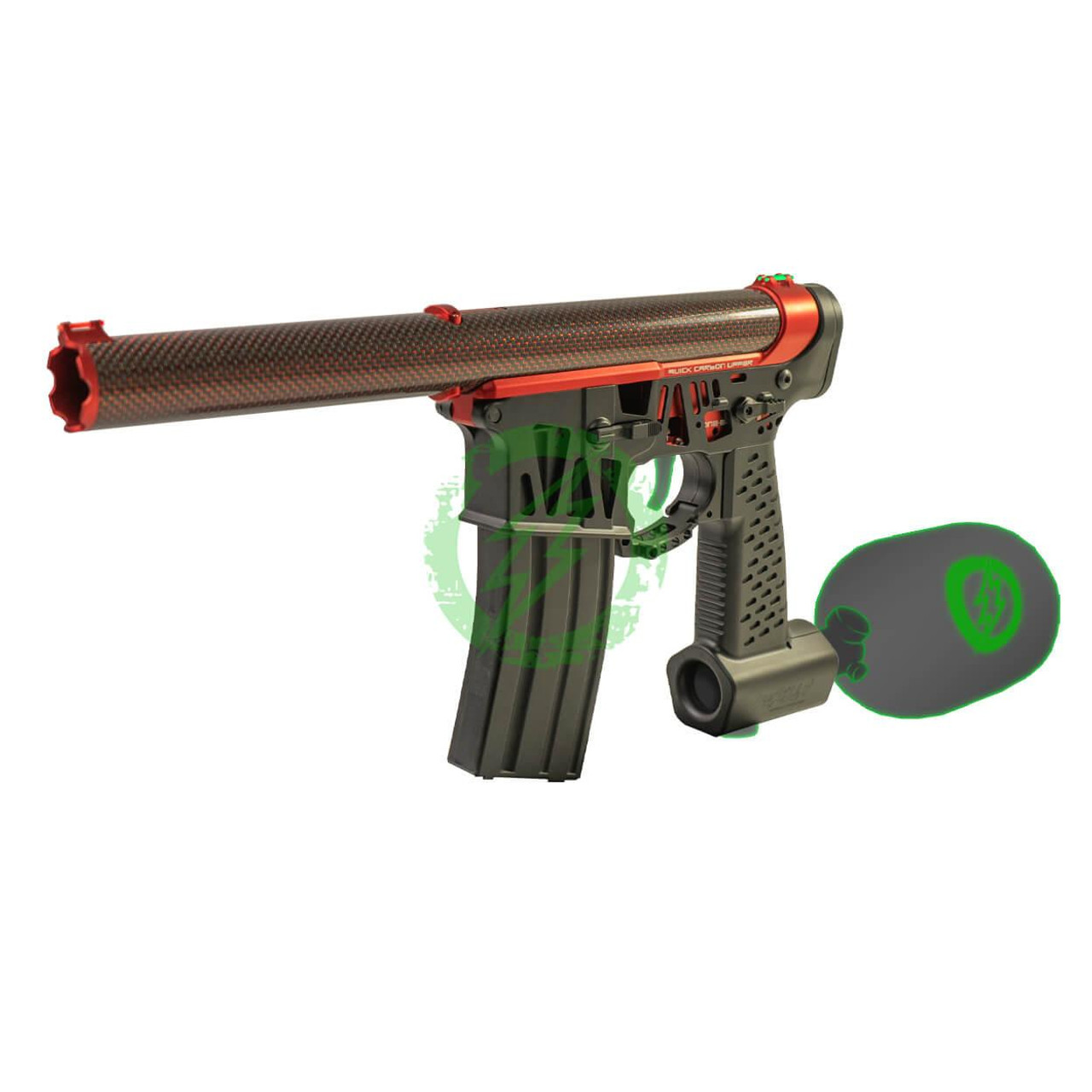 Amped Builds Amped Custom HPA Rifle | Gorilla x MAC Airsoft QCU Speed Soft Build with BKR Carbon Upper, Red CNC Parts, and Black Lower 141mm / F2 / MSG 