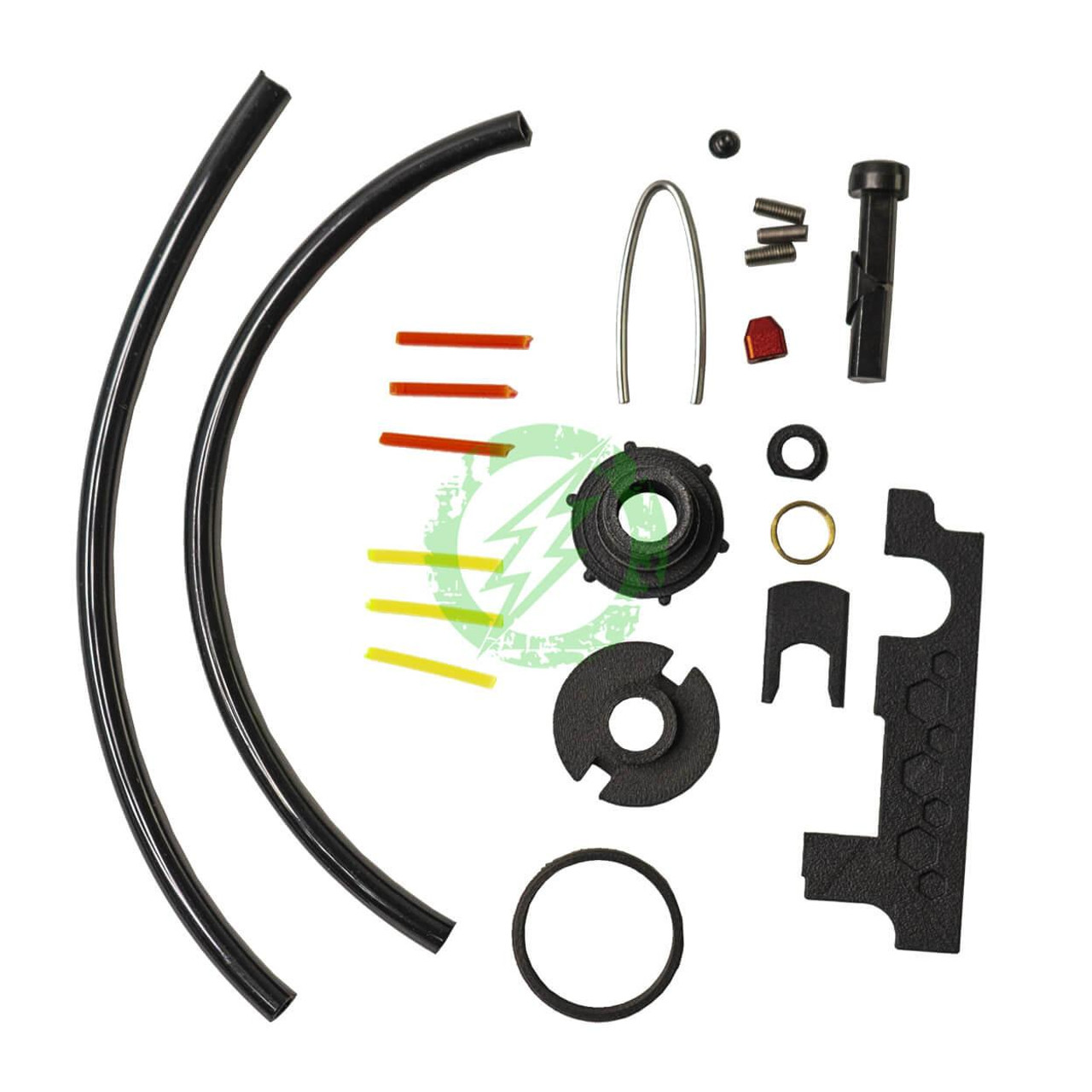 Amped Builds Amped Custom HPA Rifle | Gorilla x MAC Airsoft QCU Speed Soft Build with BKR Carbon Upper, Red CNC Parts, and Black Lower 141mm / F2 / MSG 