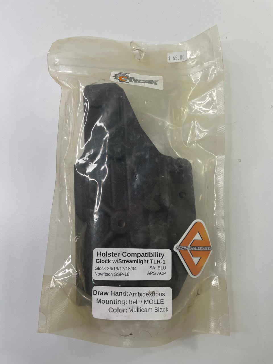 MC Kydex Open Box - MC Kydex Alpha Series Ambidextrous Light Bearing Holster for Airsoft Glock TLR-1 | Multicam Black 