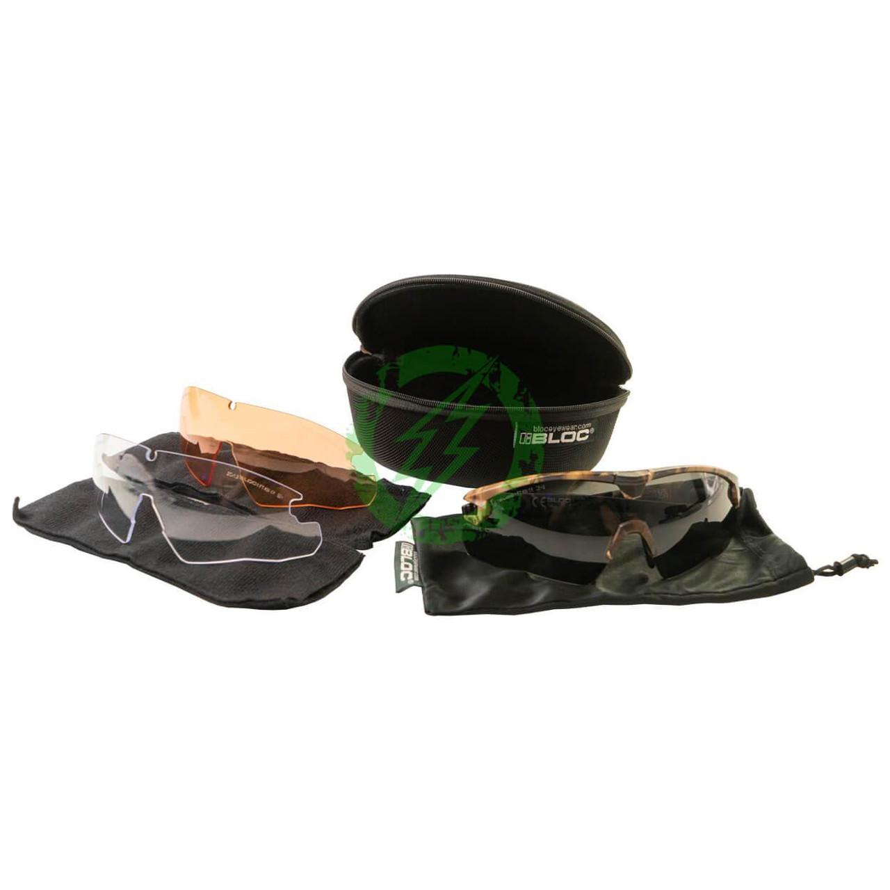  BLOC Tactical LYNX 3 Lens Complete Set | Black Frame with Grey, Orange, Clear Lens, Soft Case & Hard Case 