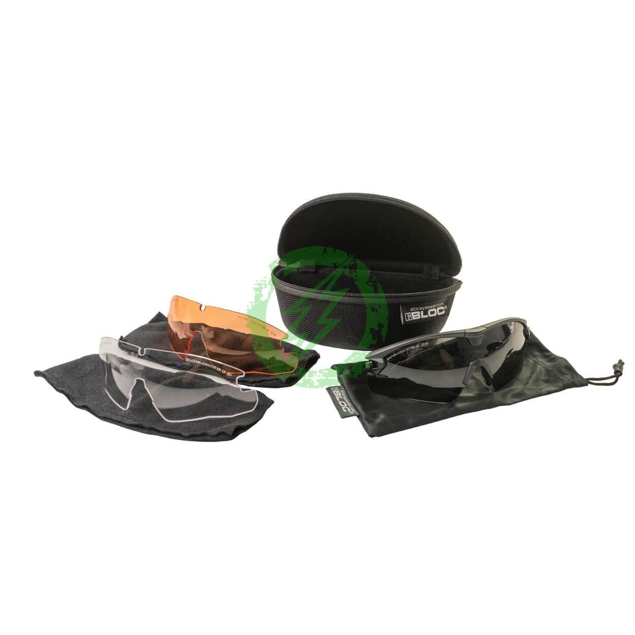  BLOC Tactical LYNX 3 Lens Complete Set | Black Frame with Grey, Orange, Clear Lens, Soft Case & Hard Case 