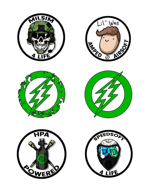  Amped Airsoft Variety Sticker 6PK | Six 3" Stickers 