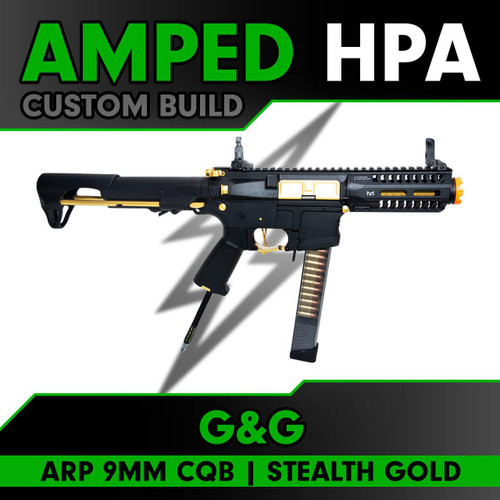 Amped Builds Amped Custom HPA G&G ARP 9mm CQB Airsoft Rifle | Stealth Gold 
