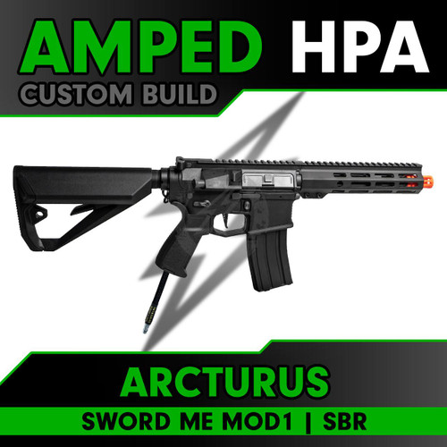 Amped Builds Amped Custom HPA Arcturus Sword ME MOD1 SBR Airsoft with 8" M-LOK Rail LITE / MOSFET Enhanced 