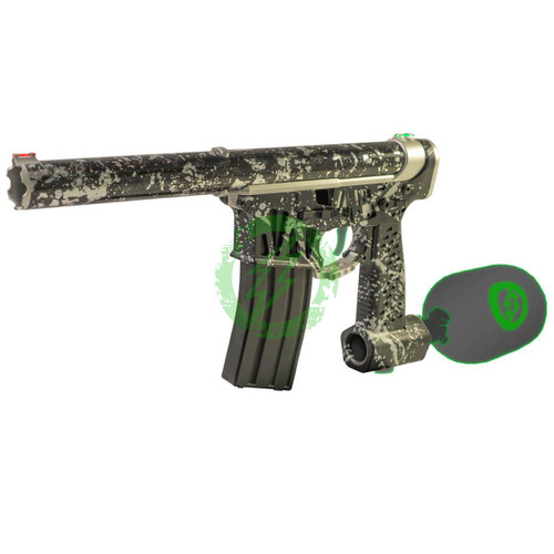 Amped Builds Amped Custom HPA Rifle | Gorilla x MAC Airsoft QCU Forged Speed Soft Build with Black Silver Splatter Forged Tube Upper, Black CNC Parts, and Black Silver Splatter Lower 141mm / F2 / MSG 