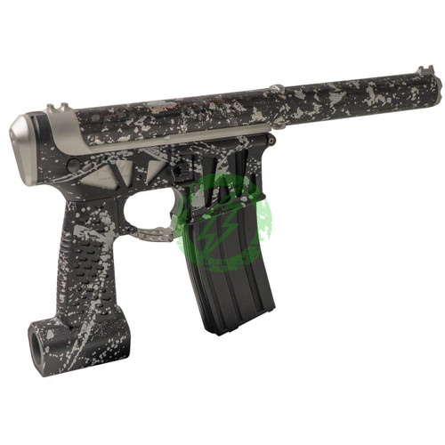 Amped Builds Amped Custom HPA Rifle | Gorilla x MAC Airsoft QCU Forged Speed Soft Build with Black Silver Splatter Forged Tube Upper, Black CNC Parts, and Black Silver Splatter Lower 141mm / F2 / MSG 