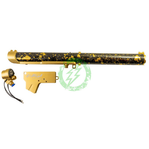 Gorilla Airsoft Technology Gorilla x MAC Airsoft QCU Forged Quick Carbon Upper Set with Black / Gold Splatter Forged Tube and Gold CNC Parts (165mm / External Tracer Mounting / F2) 