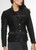 Blazer en cuir suède noir pour femme, coupe droite et sophistiquée, vue de face