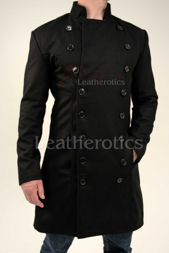Manteau Style Militaire Américain Rétro - Taille 38, Kaki, Laine Et Cuir - Neuf Sans étiquettes