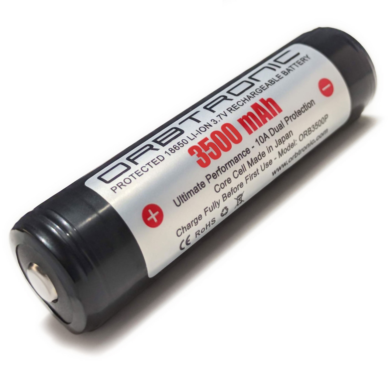 18650 Battery 3500mAh Protected 10A Li-ion Orbtronic Button Top 3.7V High  Performance (Panasonic-Sanyo Japan inside)