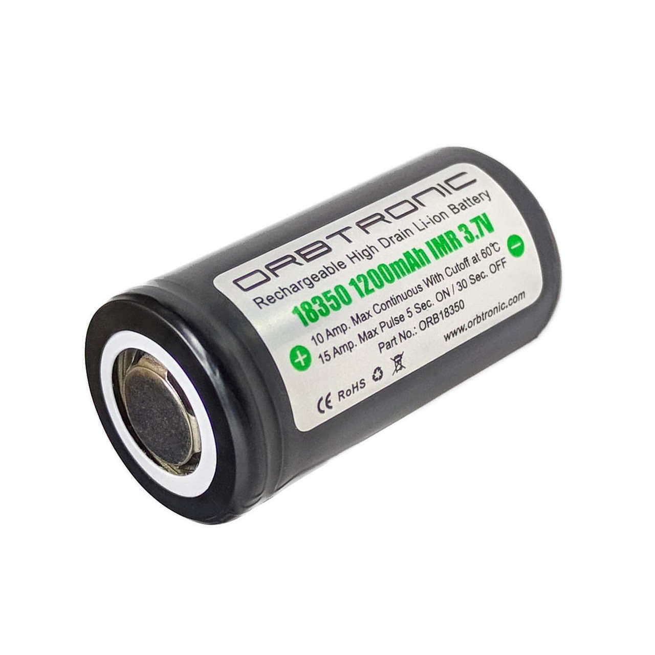 18350 battery 15A 1200mAh Flat Top Li-ion ORBTRONIC