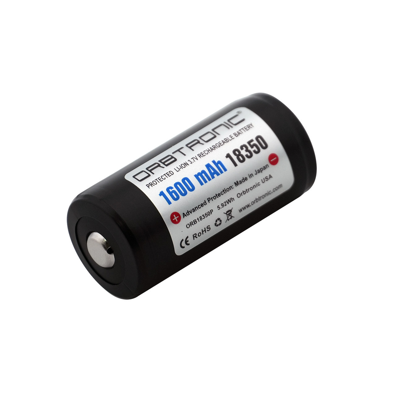 18350 Protected 1600mAh Button Top Li-ion Rechargeable Battery